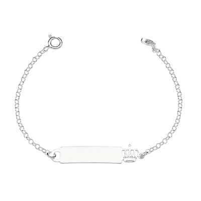 Pulseira Plaquinha Infantil Coroa em Prata 925 – Para Pequenos que Já Nasceram Reais | Alianças Só Love