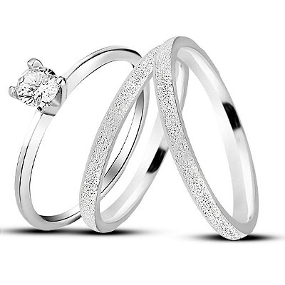 Aliança de Prata 950 Tradicional Essência Freya 2mm Com Anel Solitário de Brinde Aliança só Love