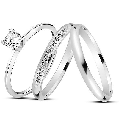 Aliança de Prata 950 Brilho eterno Stellare 2mm Cristal Com Anel Solitário de Brinde Aliança só Love