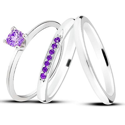 Aliança de Prata 950 Brilho eterno Stellare 2m Roxa Com Anel Solitário de Brinde Aliança só Love