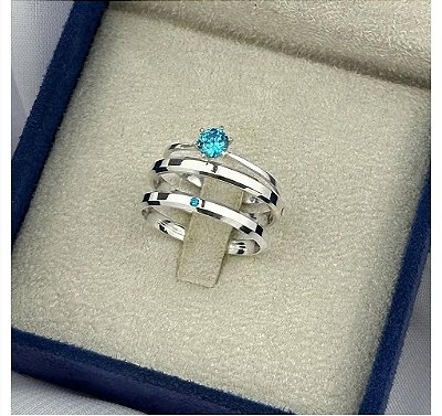 Alianças de Prata essencial Aurora Celestia com Pedra Azul 2mm - Alianças Só Love