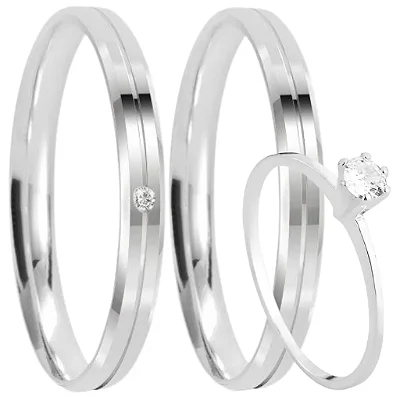 Aliança de Prata 950 Cravejada Brilho Eterno Solyn 3mm Com Anel Solitário de Brinde Aliança só Love