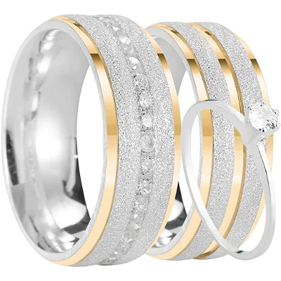 Aliança de Prata 950 com Banho de Ouro 18k Orelis 8mm Com Anel Solitário de Brinde Aliança só Love