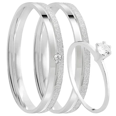 Aliança de Prata 950 Cravejada  Brilho Eterno Lyssa Com Anel Solitário de Brinde Aliança só Love