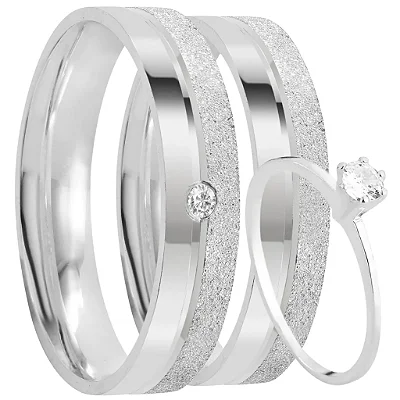 Aliança de Prata 950 Cravejada  Brilho Eterno Lyssa Com Anel Solitário de Brinde Aliança só Love