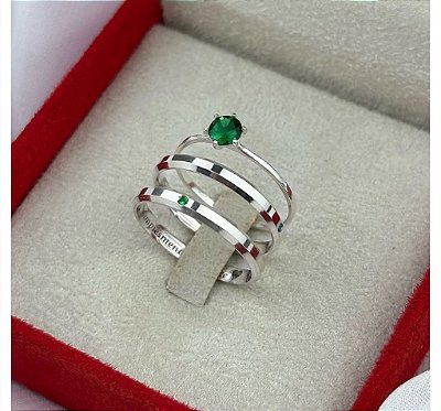 Alianças de Prata Aurora 2mm Esmeralda com Pedra Verde + Anel Solitário – Alianças Só Love