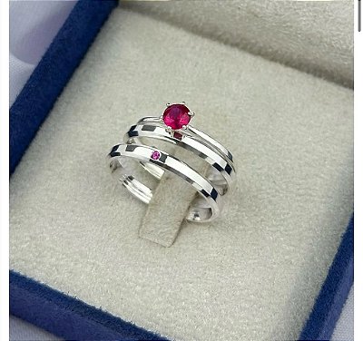 Aliança de Prata 950 Cravejada Lumith Brilho Eterno Com Anel Solitário de Brinde Aliança só Love