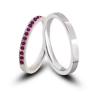 Aliança de Prata 950 Cravejada Clyssia Brilho Eterno Com Anel Solitário de Brinde Aliança só Love