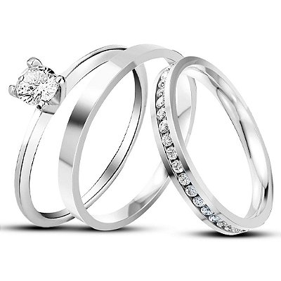 Aliança de Prata 950 Cravejada Ziralle Brilho Eterno Com Anel Solitário de Brinde Aliança só Love