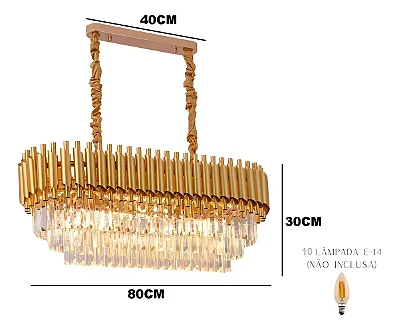 Lustre Pendente Moderno De Luxo Dourado Retangular Cristal L10 E14 Pé Direito Alto/duplo Sala/mesa Jantar