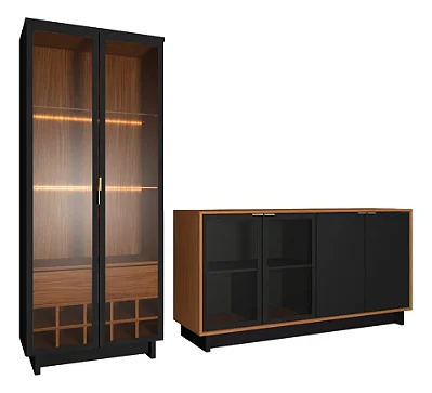 Conjunto Cristaleira C/led E Buffet Aparador