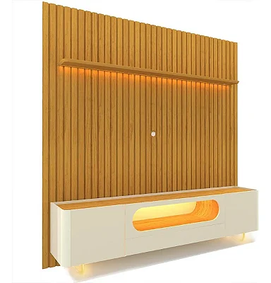 Rack Com Painel Ripado Tv Até 85 Polegadas 1 Gaveta 2 Gfwt