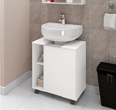 Gabinete Banheiro 1 Porta Com Rodinhas Branco
