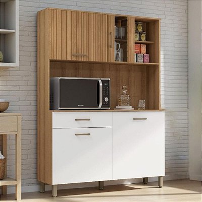 Armário De Cozinha Nicho 4 Portas 1 Gaveta Branco Ripado