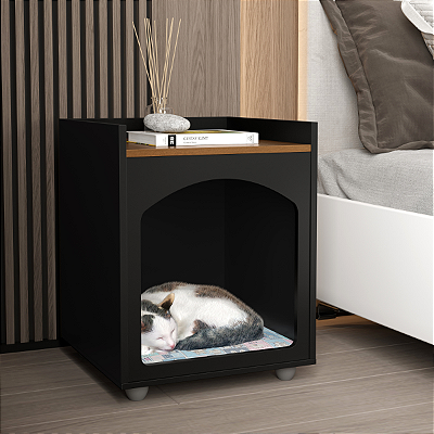 Mesa Cabeceira Pet Com Gaveta Pratica Preto Freijo