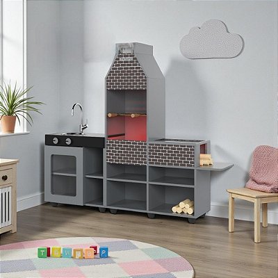 Churrasqueira E Cozinha Infantil Completa Cinza
