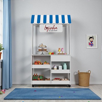 Lojinha Infantil Toldo Com Rodízios Branco Azul Vermelho