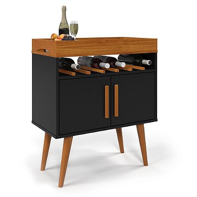 Aparador Café Drink Pés Em Madeira Pinus Preto Caramelo