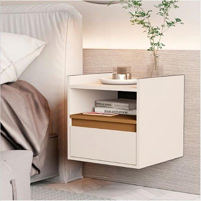 Mesa De Cabeceira Suspensa Com Gaveta Off White Nature