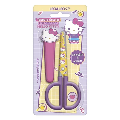 TESOURA ESCOLAR ESTAMPADA COM CAPA HELLO KITTY - LEO&LEO