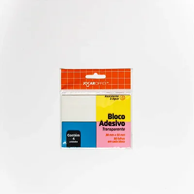 BLOCO ADESIVO TRANSPARENTE 38MMX50MM C/ 4 CORES C/ 50 FOLHAS CADA - JOCAR OFFICE