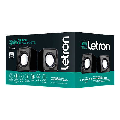 CAIXA DE SOM OFFICE FLOW PRETO ESTEREO ALTO FALANTE USB - LETRON