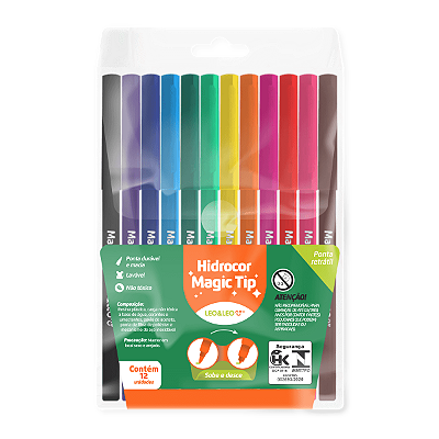 CANETINHA HIDROGRÁFICA MAGIC TIP COM 12 CORES - LEO&LEO