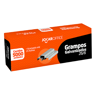 GRAMPO GALVANIZADO 26/6 COM 5000 UNIDADES - JOCAR OFFICE