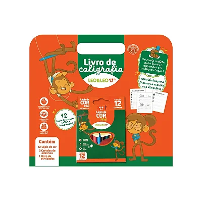 LIVRO PARA COLORIR PEDAGOGICO CALIGRAFIA - SHRINK C/ LIVRO + CARTELA DE ADESIVOS + MINI LAPIS DE COR - LEO&LEO