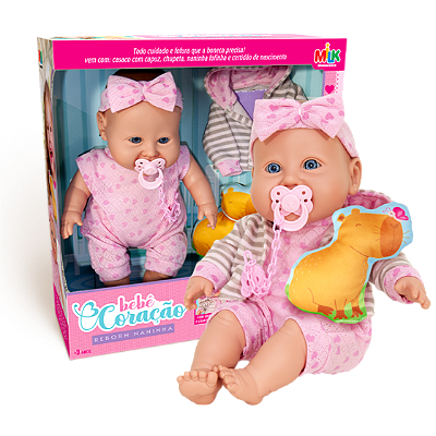 BONECA CORACAO REBORN NANINHA 38CM - MILK BRINQUEDOS
