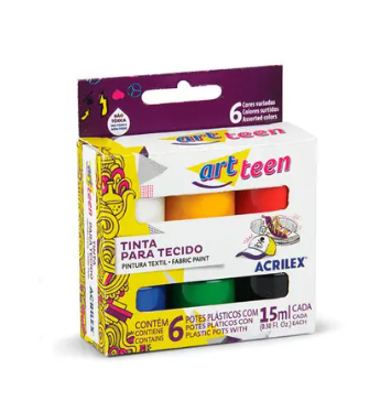 TINTA TECIDO FOSCA COM 06 CORES 15ML - ACRILEX