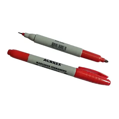 MARCADOR PERMANENTE PONTA DUPLA VERMELHO - ACRILEX