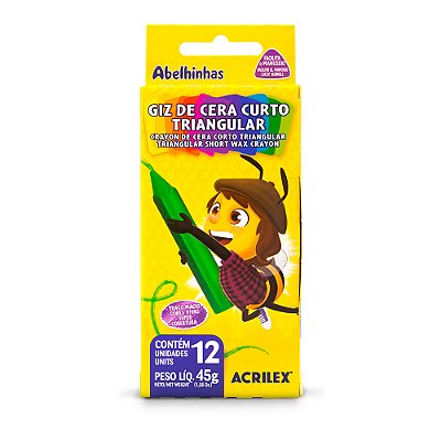 GIZ DE CERA CURTO TRIANGULAR C/ 12 CORES - ACRILEX