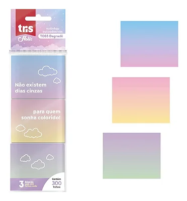 BLOCO ADESIVO NOTA DEGRADE HOLIC COM 300 FOLHAS 50MMX40MM - TRIS