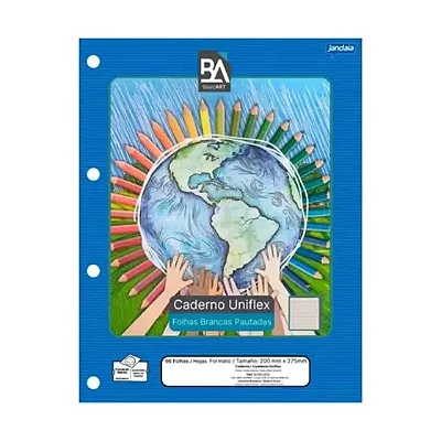 CADERNO UNIVERSITARIO CAPA FLEXIVEL UNIFLEX BRANCO COM 96 FOLHAS - BASIC ART