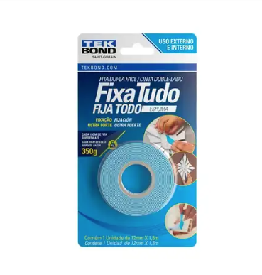 FITA DUPLA FACE ESPUMA FIXA TUDO 12MMX1.5M - TEK BOND