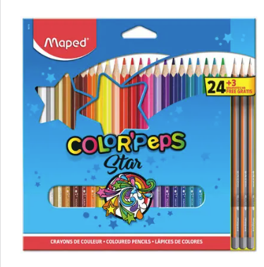 LAPIS DE COR COLOR PEPS COM 24 CORES + 3 LAPIS DE ESCREVER - MAPED