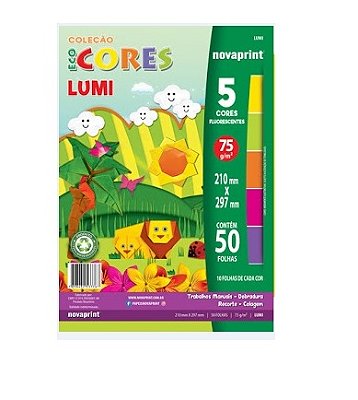 PACOTE DE FOLHA COLORIDA ECO CORES LUMI COM 50 FOLHAS E 5 CORES 75G A4  - NOVA PRINT