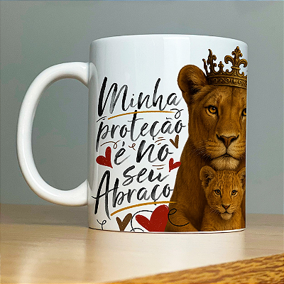 CANECA DE LOUÇA MINHA PROTEÇÃO É NO SEU ABRAÇO PERSONALIZADO