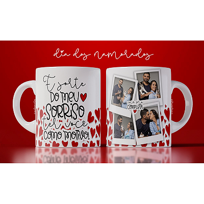 CANECA DE LOUÇA SORTE DO MEU SORRISO TER VOCE COMO MOTIVO PERSONALIZADO