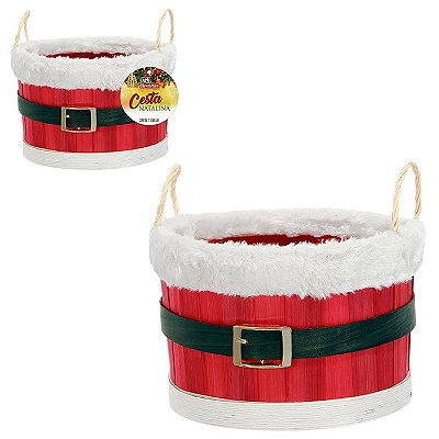 ENFEITE DE NATAL - CESTA CINTO E VELUDO COM ALCA - ART CHRISTMAS