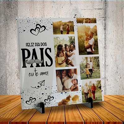 AZULEJO FELIZ DIA DOS PAIS (COM FOTOS) 15X15CM PERSONALIZADO