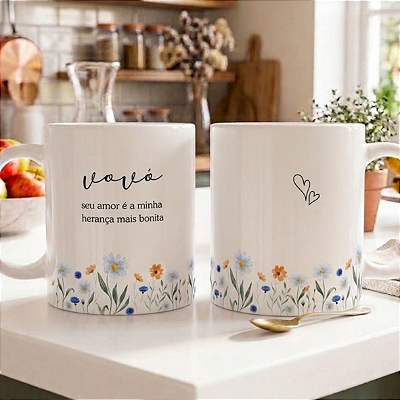 CANECA DE LOUÇA VOVÓ SEU AMOR É MINHA HERANÇA MAIS BONITA PERSONALIZADO