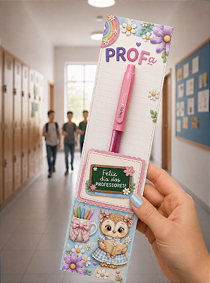 KIT DIA DOS PROFESSORES: 20 UNIDADES - CANETA GEL ART HAPPY + CARTÃO CORUJINHA