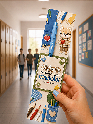KIT DIA DOS PROFESSORES: 200 UNIDADE - CANETA GEL ART HAPPY + CARTÃO OBRIGADO POR ENSINAR COM CORAÇÃO