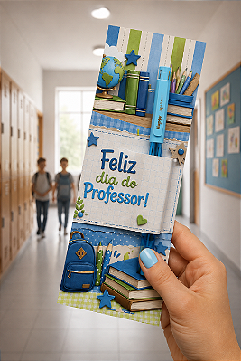 KIT DIA DOS PROFESSORES: 500 UNIDADES - CANETA GEL ART HAPPY + CARTÃO FELIZ DIA DO PROFESSOR
