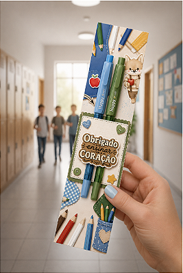 KIT DIA DOS PROFESSORES: 2 CANETAS GEL ART HAPPY + CARTÃO OBRIGADO POR ENSINAR COM CORAÇÃO