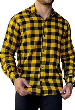 Camisa Viscolinho Manga Longa Amarela