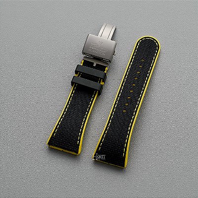 Pulseira borracha amarela / kevlar costura amarela