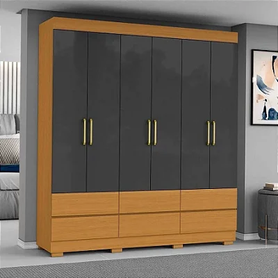 Guarda-Roupa Casal 6pt 6 gav Cinamomo/Grafite Marrocos